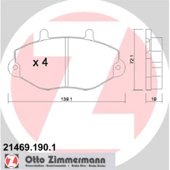 Jeu de 4 plaquettes de frein avant ZIMMERMANN 21469.190.1