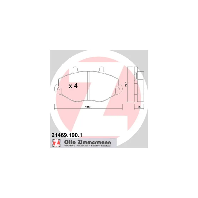 Jeu de 4 plaquettes de frein avant ZIMMERMANN 21469.190.1