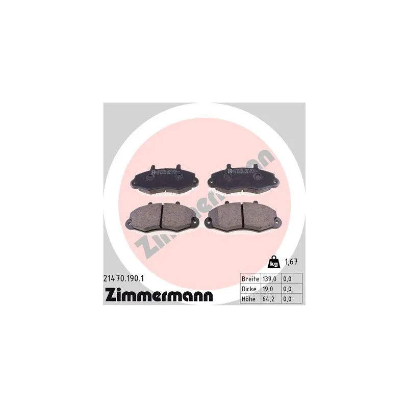 Jeu de 4 plaquettes de frein avant ZIMMERMANN 21470.190.1