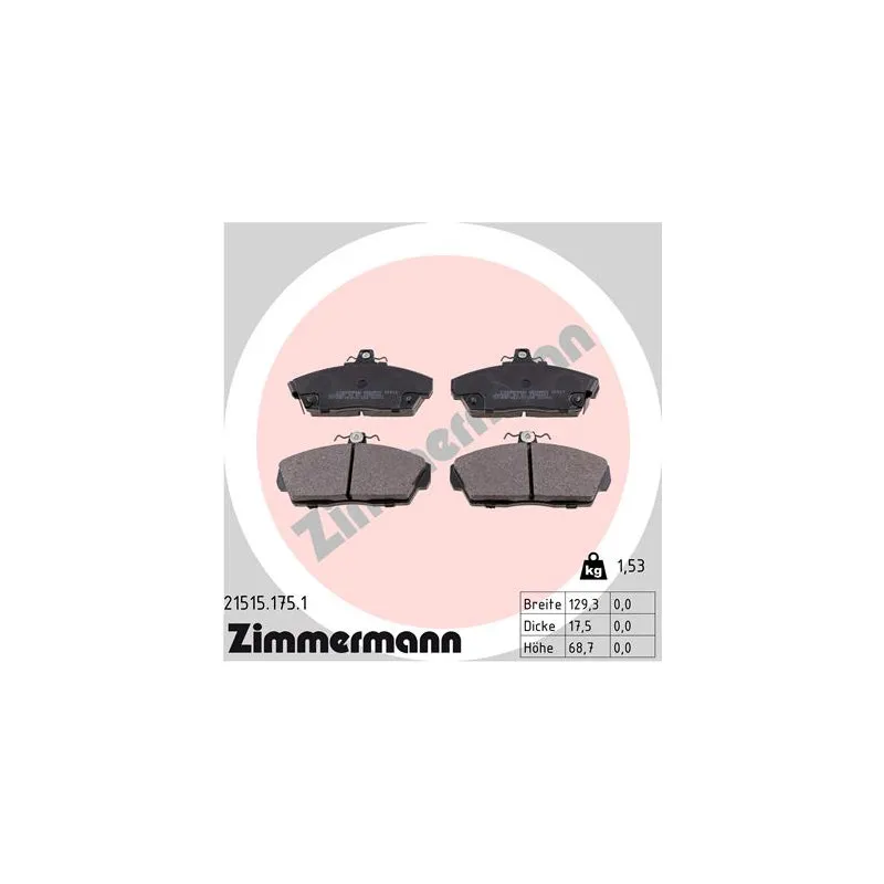 Jeu de 4 plaquettes de frein avant ZIMMERMANN 21515.175.1