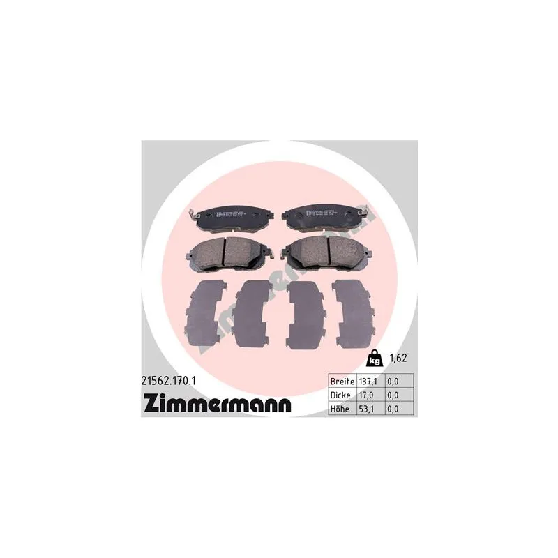 Jeu de 4 plaquettes de frein avant ZIMMERMANN 21562.170.1