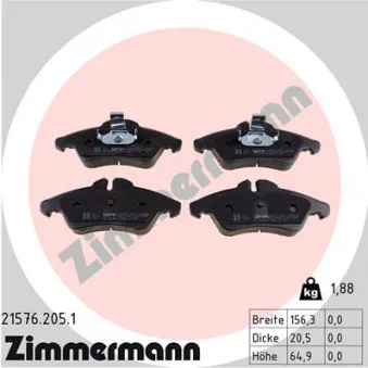 Jeu de 4 plaquettes de frein avant ZIMMERMANN 21576.205.1