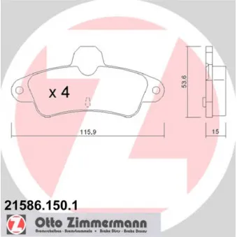Jeu de 4 plaquettes de frein arrière ZIMMERMANN 21586.150.1
