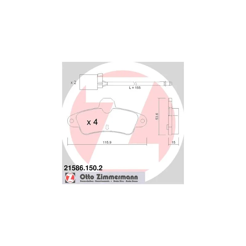 Jeu de 4 plaquettes de frein arrière ZIMMERMANN 21586.150.2