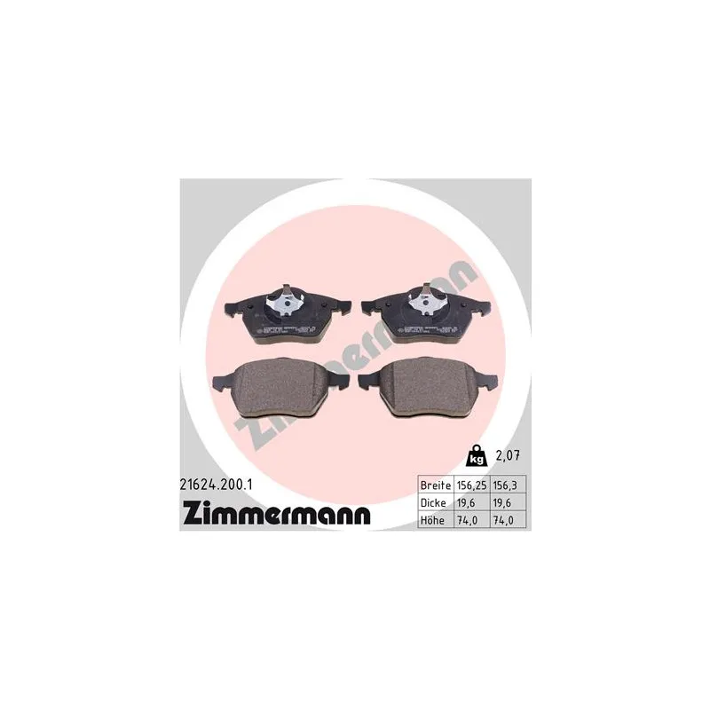 Jeu de 4 plaquettes de frein avant ZIMMERMANN 21624.200.1