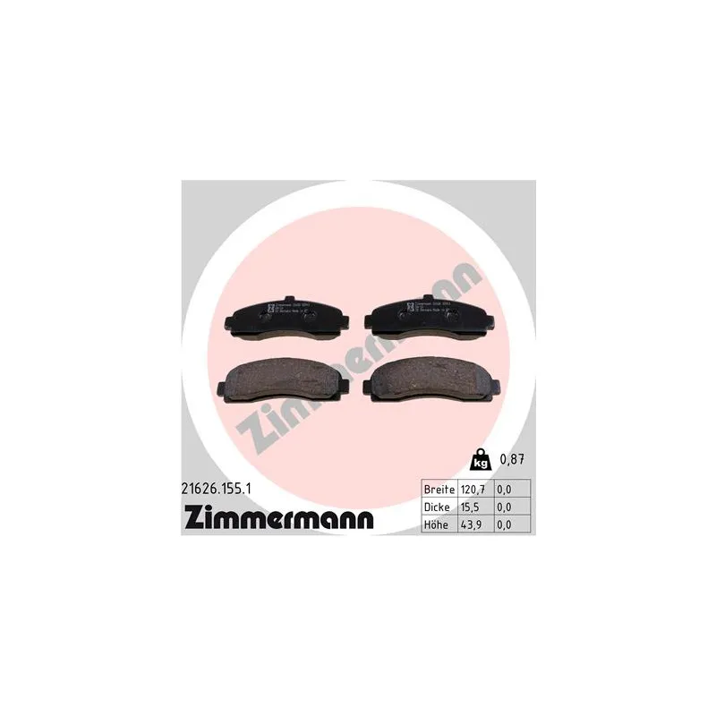 Jeu de 4 plaquettes de frein avant ZIMMERMANN 21626.155.1