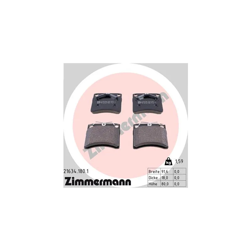 Jeu de 4 plaquettes de frein avant ZIMMERMANN 21634.180.1