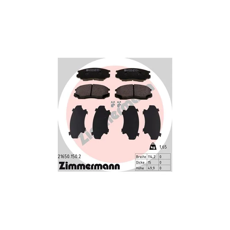 Jeu de 4 plaquettes de frein avant ZIMMERMANN 21650.150.2
