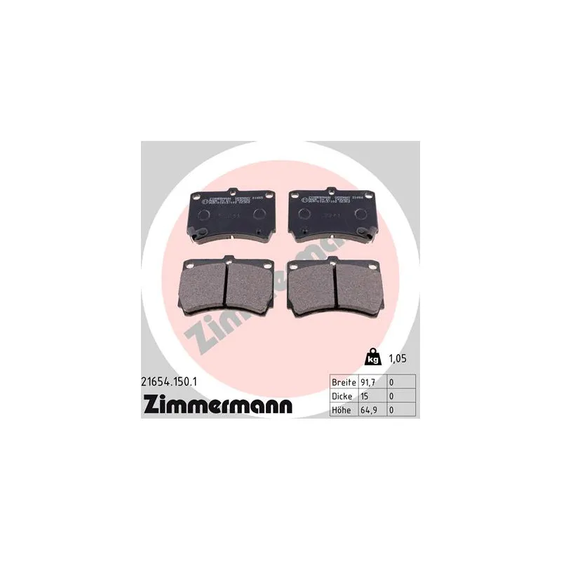 Jeu de 4 plaquettes de frein avant ZIMMERMANN 21654.150.1