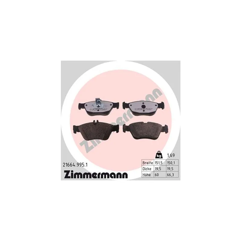 Jeu de 4 plaquettes de frein avant ZIMMERMANN 21664.995.1