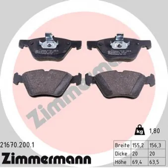 Jeu de 4 plaquettes de frein avant ZIMMERMANN 21670.200.1