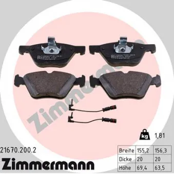 Jeu de 4 plaquettes de frein avant ZIMMERMANN 21670.200.2