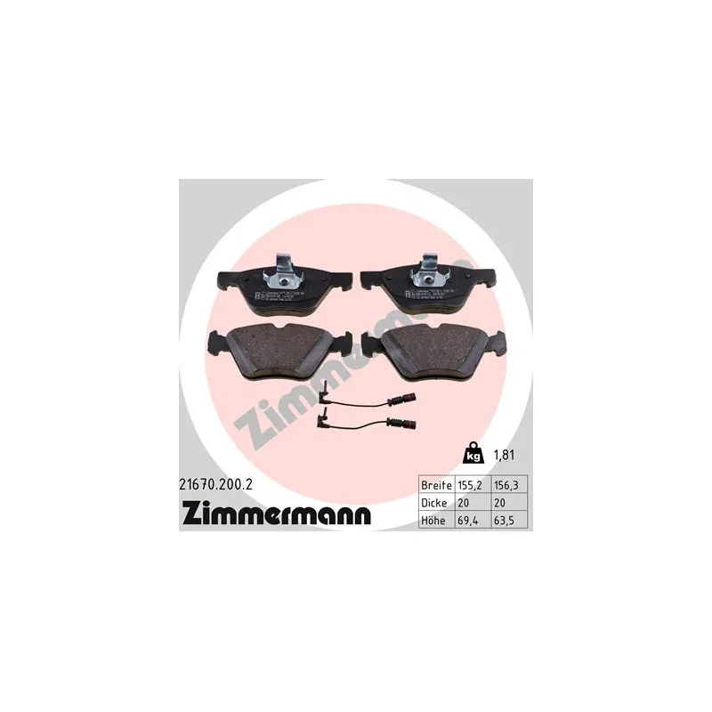 Jeu de 4 plaquettes de frein avant ZIMMERMANN 21670.200.2