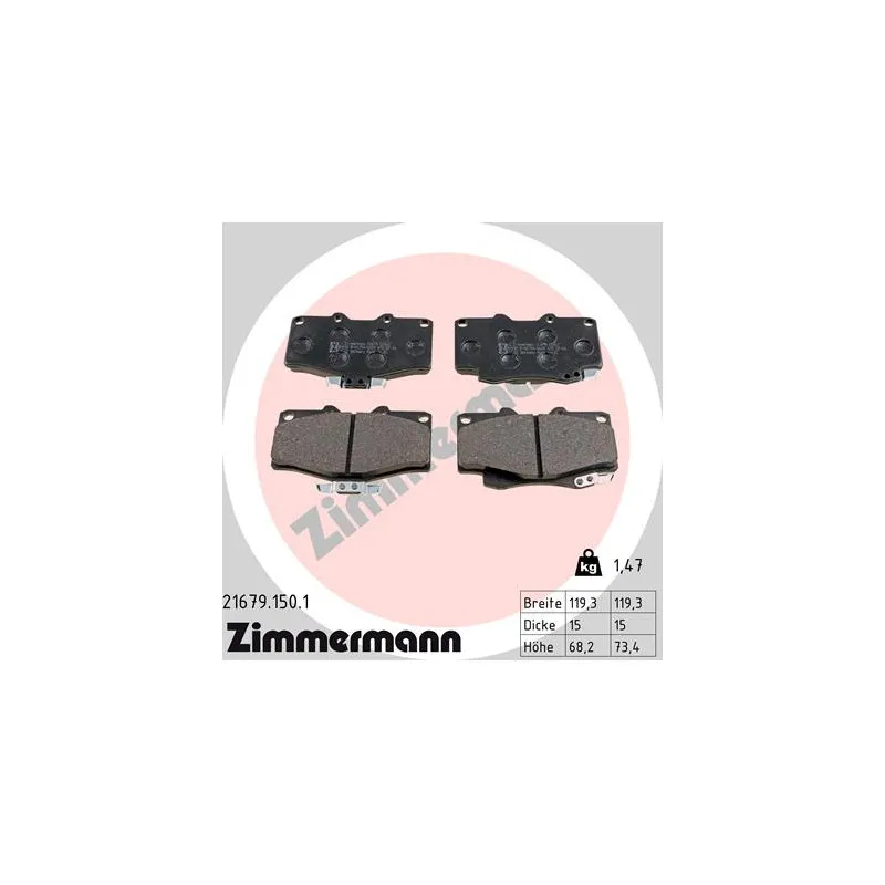 Jeu de 4 plaquettes de frein avant ZIMMERMANN 21679.150.1