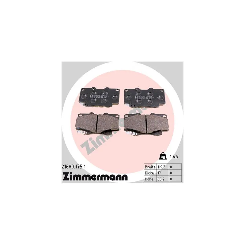 Jeu de 4 plaquettes de frein avant ZIMMERMANN 21680.175.1