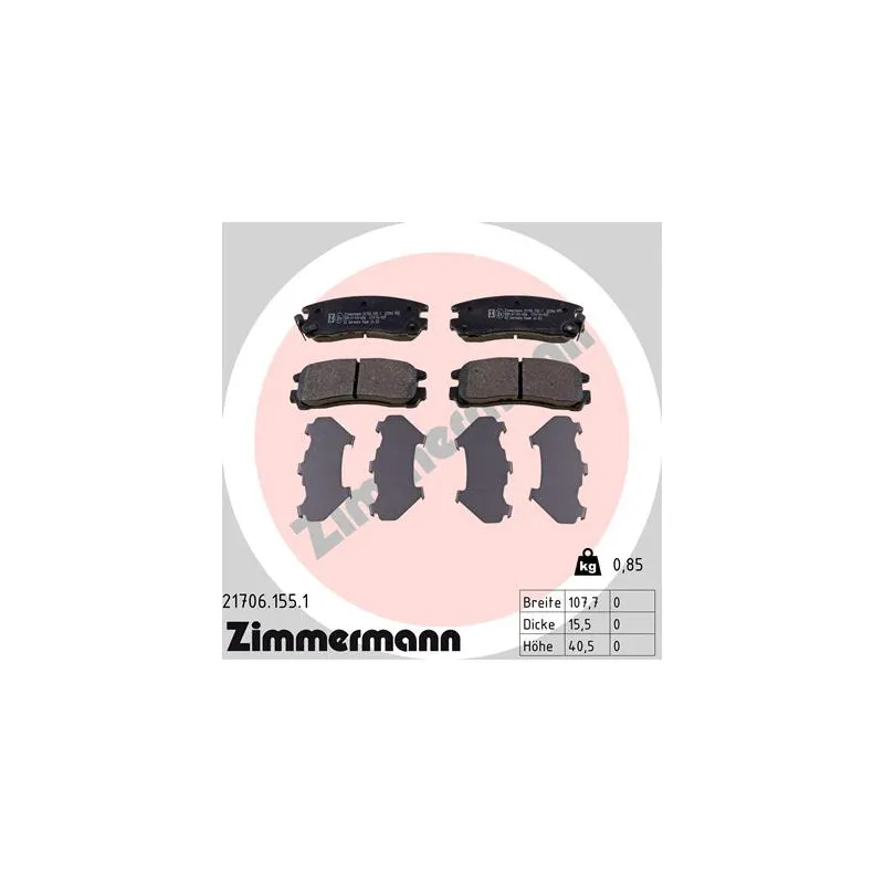 Jeu de 4 plaquettes de frein arrière ZIMMERMANN 21706.155.1