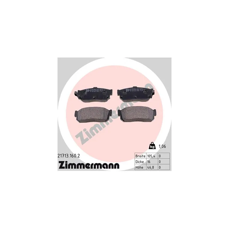 Jeu de 4 plaquettes de frein arrière ZIMMERMANN 21713.160.2