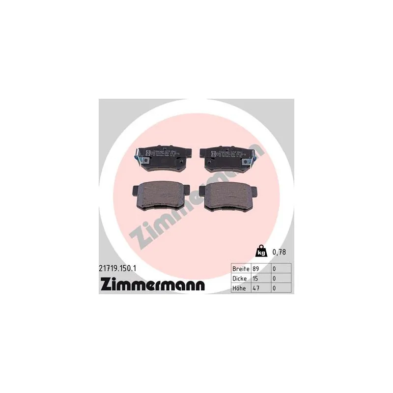 Jeu de 4 plaquettes de frein arrière ZIMMERMANN 21719.150.1