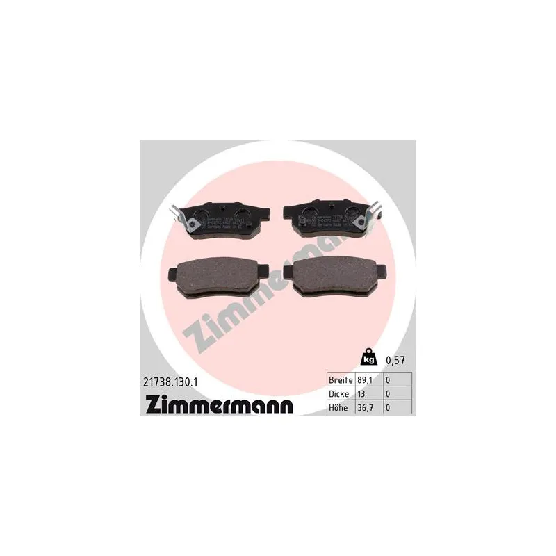 Jeu de 4 plaquettes de frein arrière ZIMMERMANN 21738.130.1
