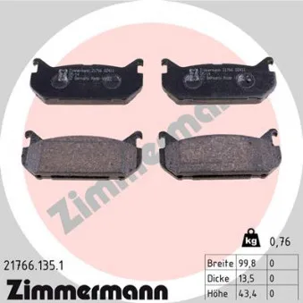 Jeu de 4 plaquettes de frein arrière ZIMMERMANN 21766.135.1