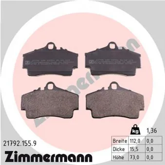 Jeu de 4 plaquettes de frein arrière ZIMMERMANN 21792.155.9