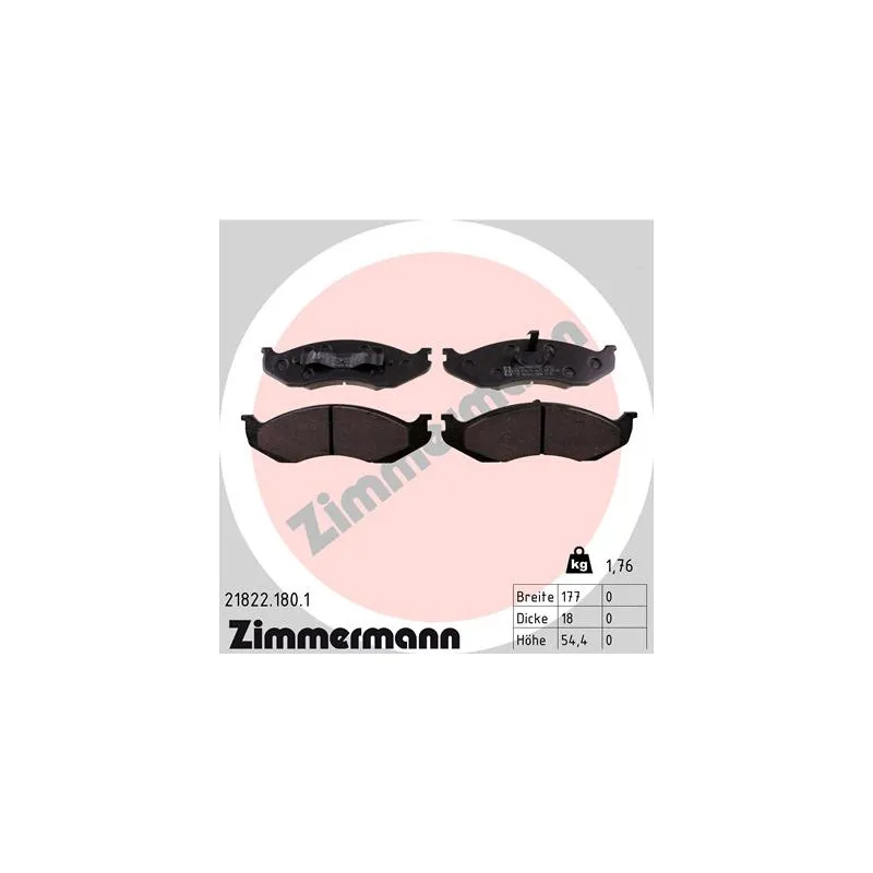 Jeu de 4 plaquettes de frein avant ZIMMERMANN 21822.180.1