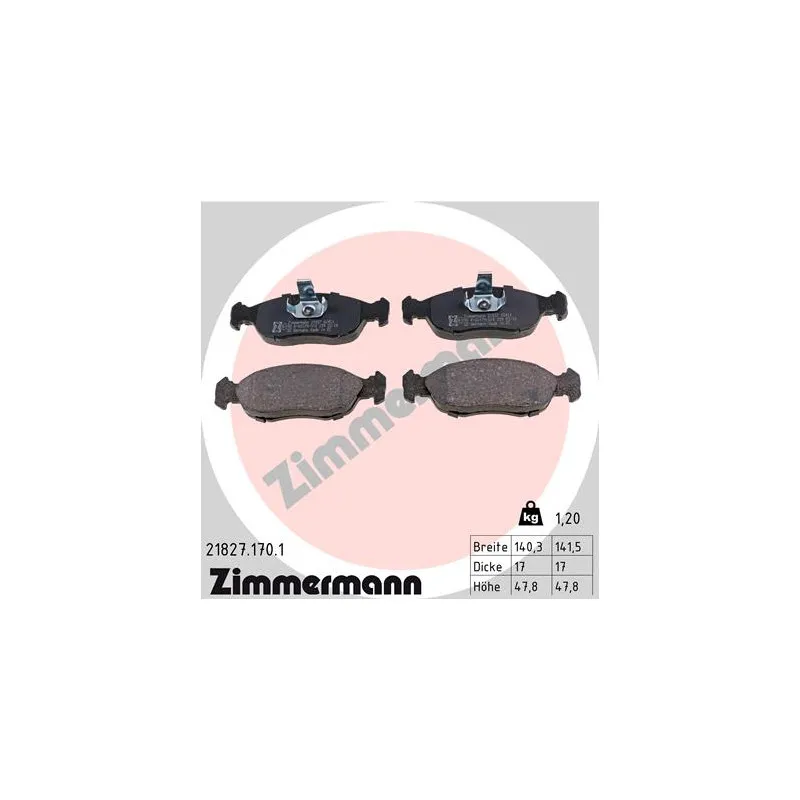 Jeu de 4 plaquettes de frein avant ZIMMERMANN 21827.170.1