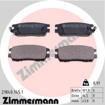 Jeu de 4 plaquettes de frein arrière ZIMMERMANN 21840.145.1