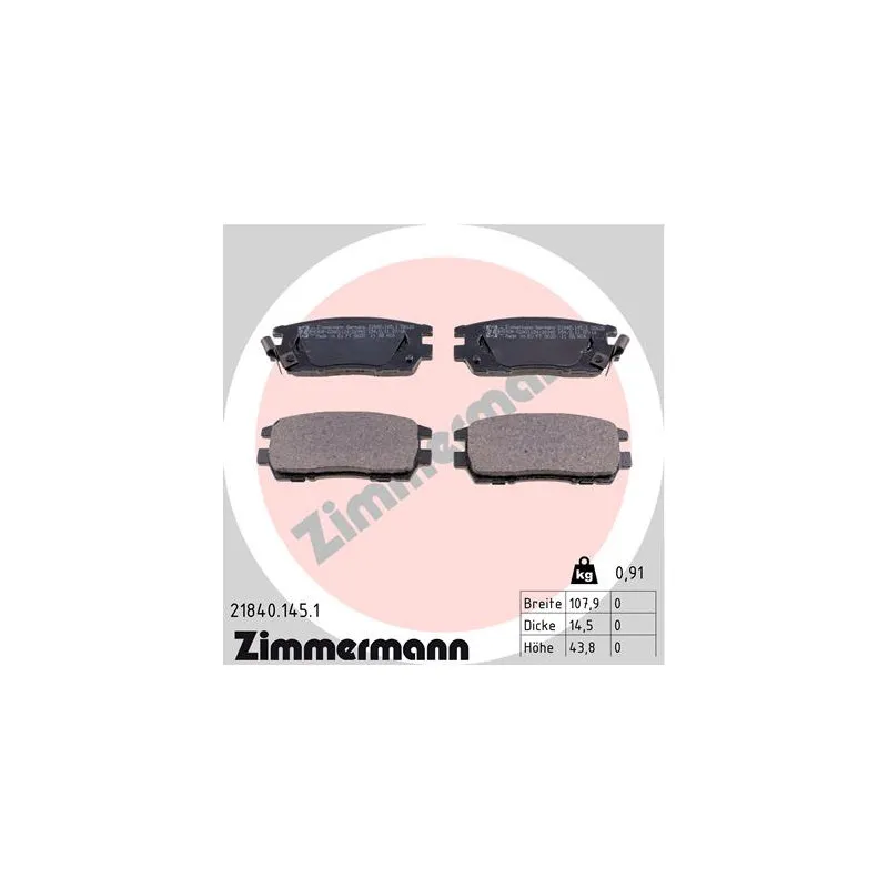 Jeu de 4 plaquettes de frein arrière ZIMMERMANN 21840.145.1