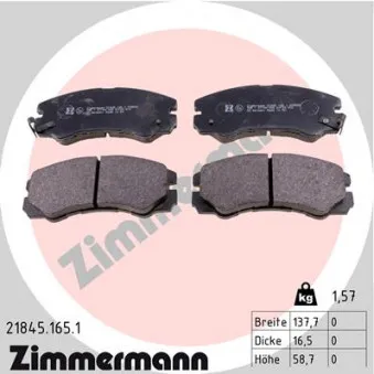 Jeu de 4 plaquettes de frein avant ZIMMERMANN 21845.165.1
