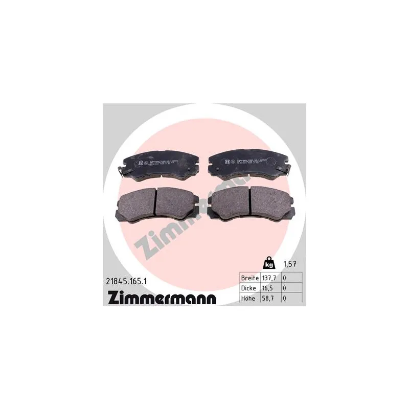 Jeu de 4 plaquettes de frein avant ZIMMERMANN 21845.165.1