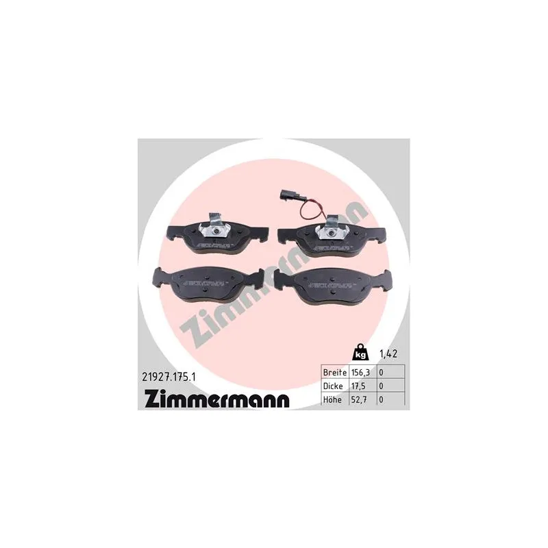 Jeu de 4 plaquettes de frein avant ZIMMERMANN 21927.175.1