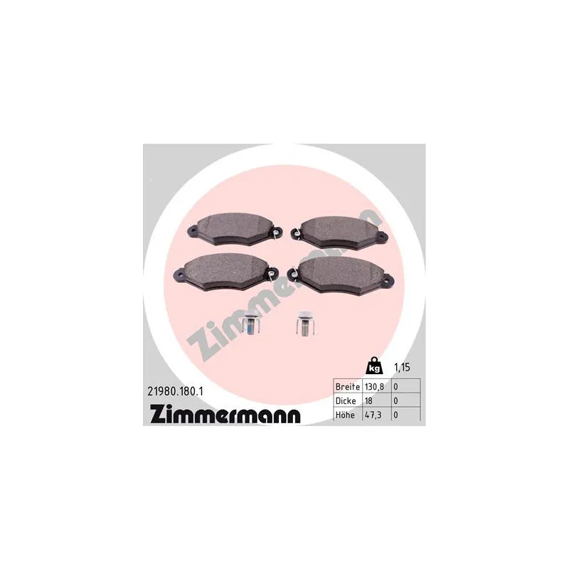 Jeu de 4 plaquettes de frein avant ZIMMERMANN 21980.180.1