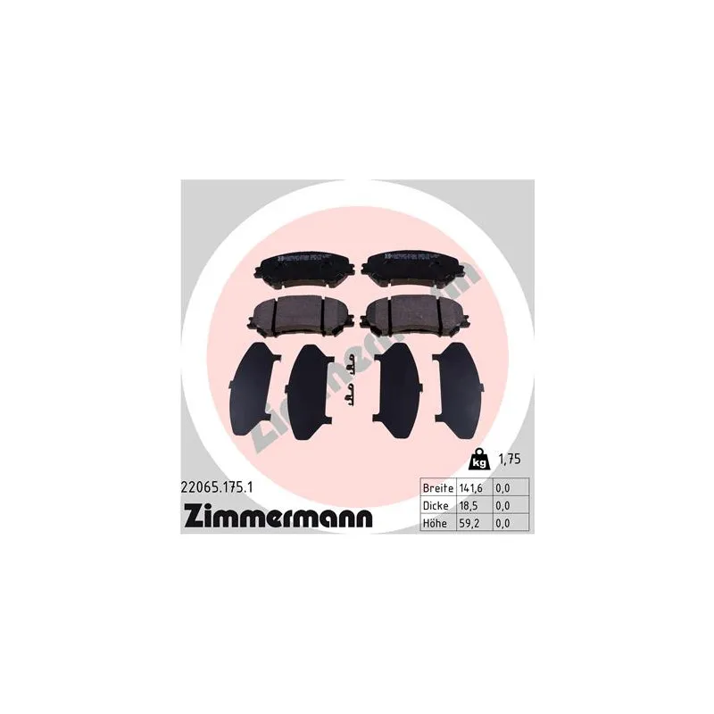 Jeu de 4 plaquettes de frein avant ZIMMERMANN 22065.175.1