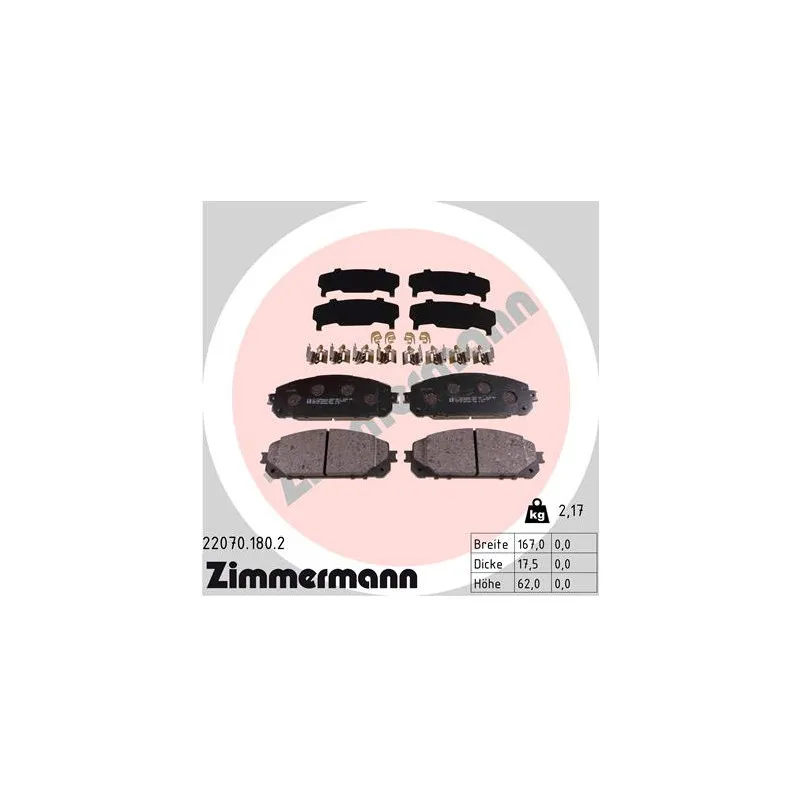Jeu de 4 plaquettes de frein avant ZIMMERMANN 22070.180.2