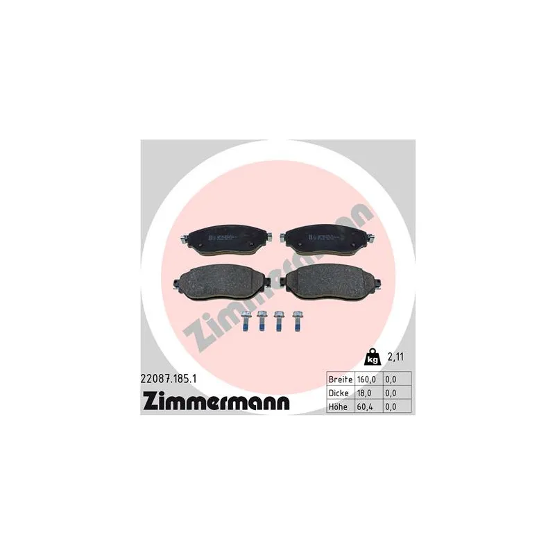 Jeu de 4 plaquettes de frein avant ZIMMERMANN 22087.185.1