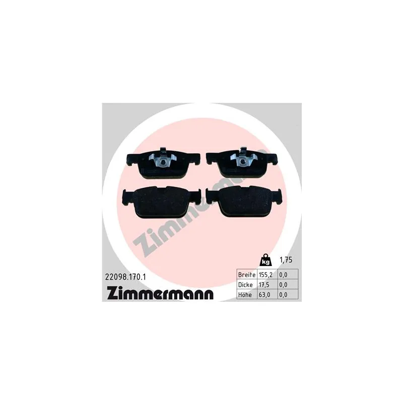 Jeu de 4 plaquettes de frein avant ZIMMERMANN 22098.170.1