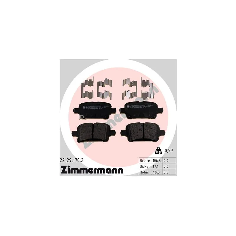 Jeu de 4 plaquettes de frein arrière ZIMMERMANN 22129.170.2