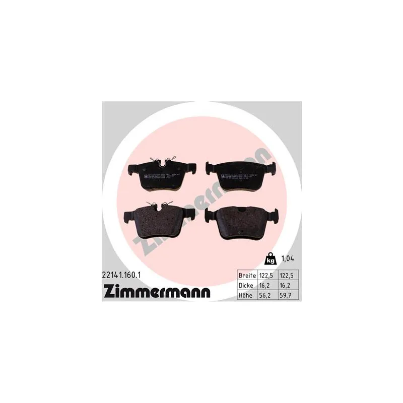 Jeu de 4 plaquettes de frein arrière ZIMMERMANN 22141.160.1