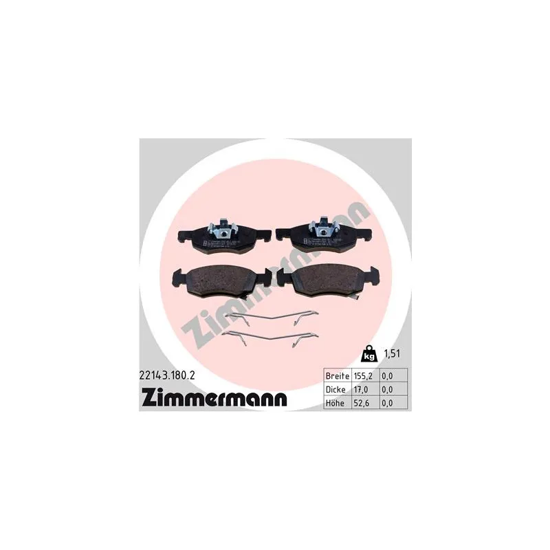 Jeu de 4 plaquettes de frein avant ZIMMERMANN 22143.180.2