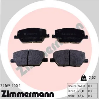 Jeu de 4 plaquettes de frein avant ZIMMERMANN 22165.200.1