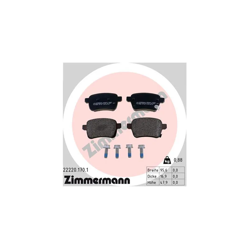 Jeu de 4 plaquettes de frein arrière ZIMMERMANN 22220.170.1