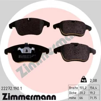 Jeu de 4 plaquettes de frein avant ZIMMERMANN 22272.190.1