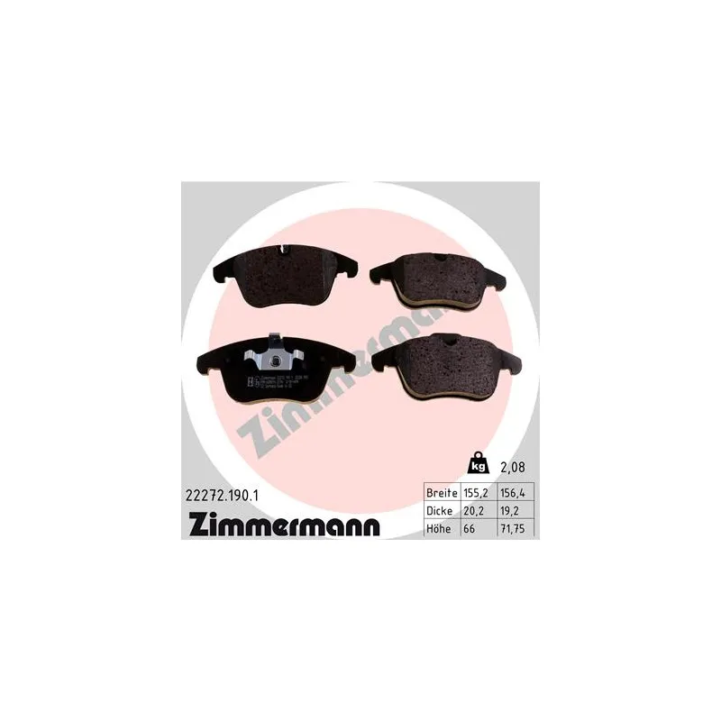 Jeu de 4 plaquettes de frein avant ZIMMERMANN 22272.190.1