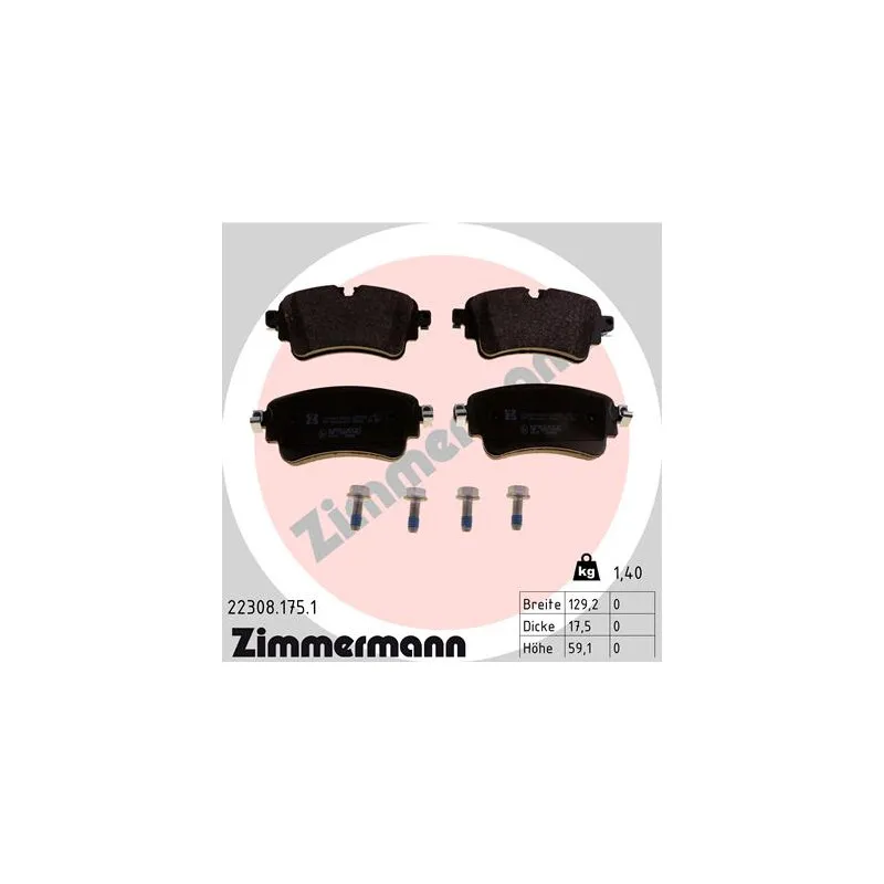 Jeu de 4 plaquettes de frein arrière ZIMMERMANN 22308.175.1