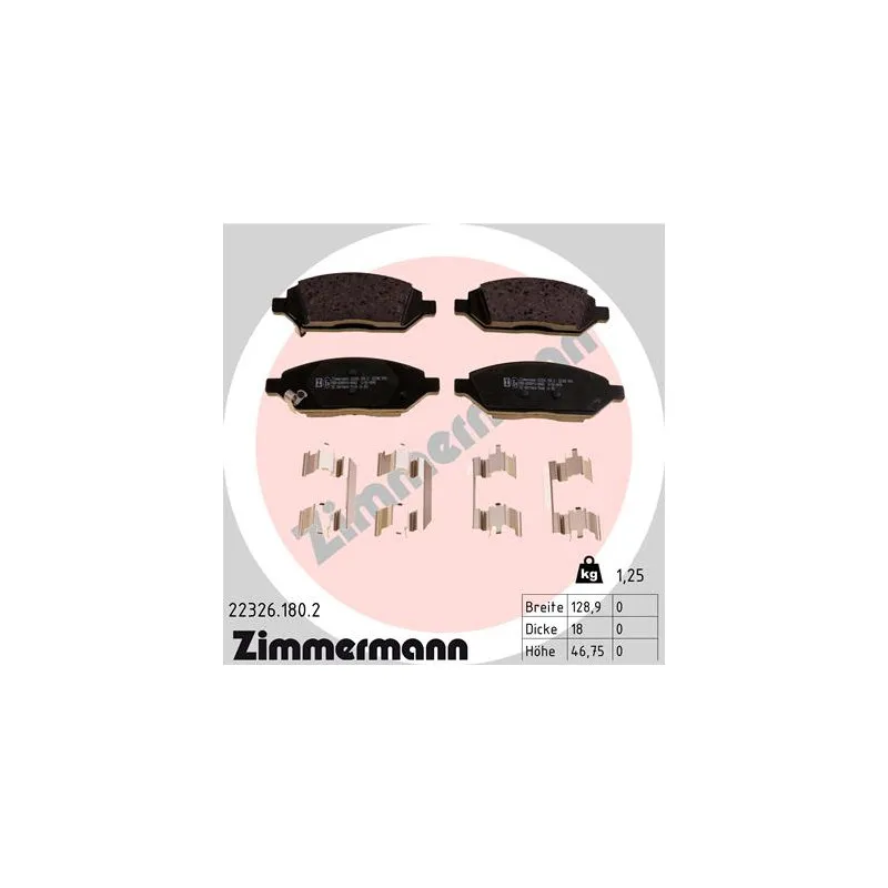 Jeu de 4 plaquettes de frein avant ZIMMERMANN 22326.180.2