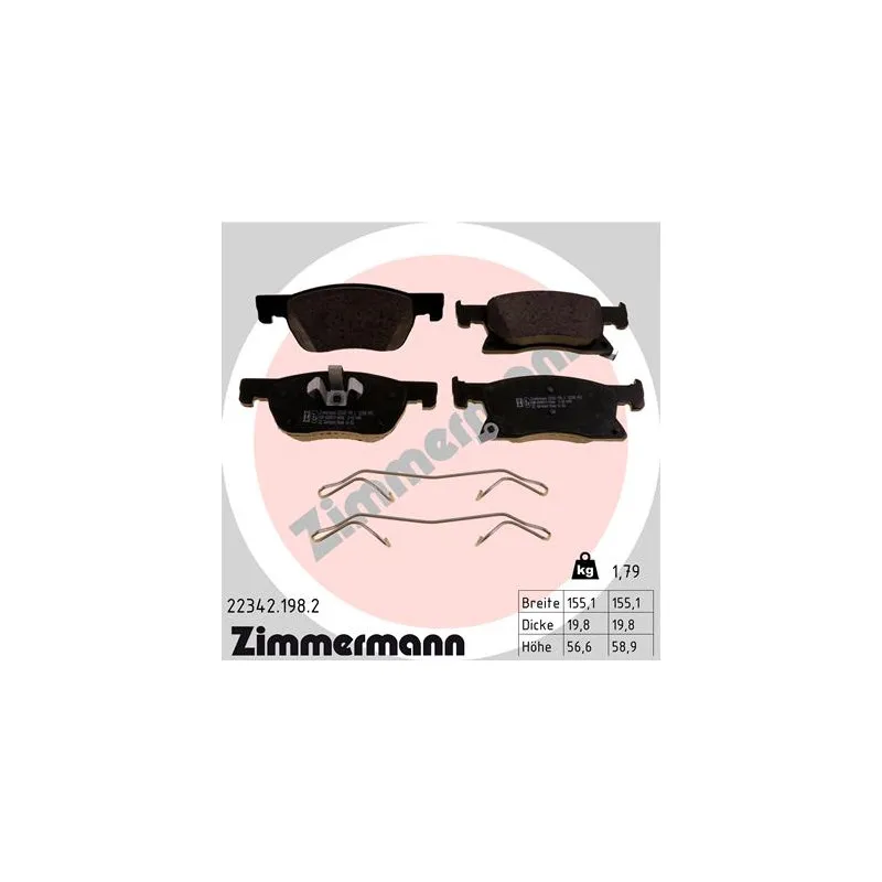 Jeu de 4 plaquettes de frein avant ZIMMERMANN 22342.198.2