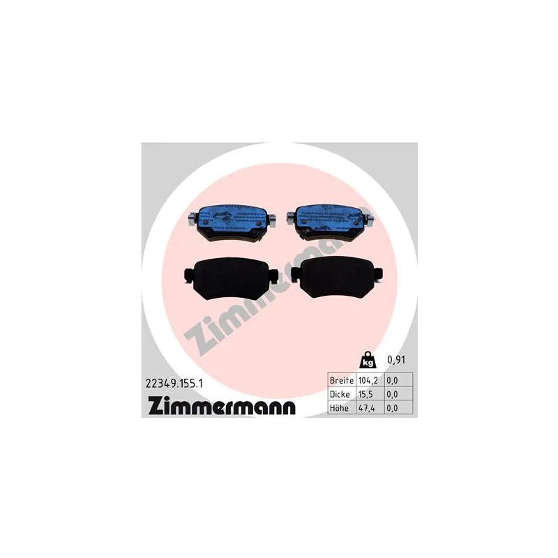 Jeu de 4 plaquettes de frein arrière ZIMMERMANN 22349.155.1