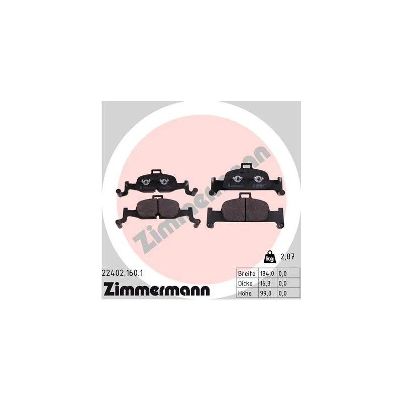 Jeu de 4 plaquettes de frein avant ZIMMERMANN 22402.160.1