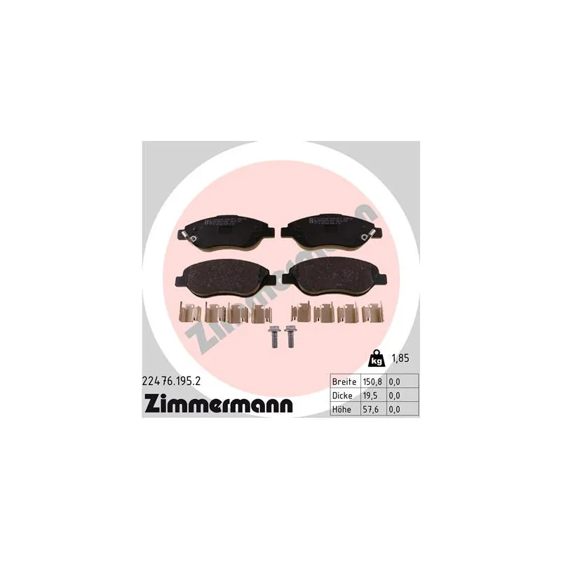 Jeu de 4 plaquettes de frein avant ZIMMERMANN 22476.195.2